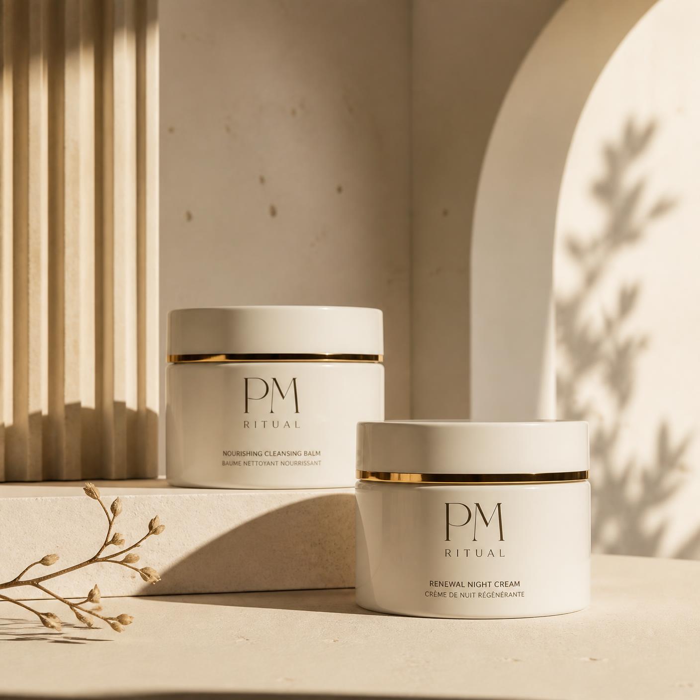 Two Velour PM Ritual jars on a warm cream architectural surface